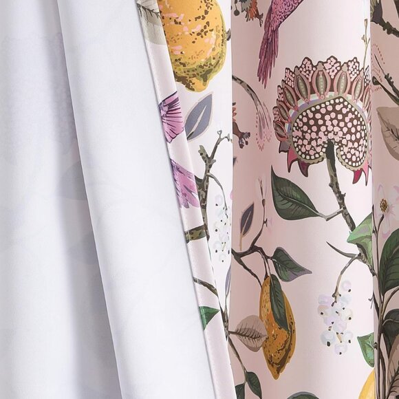 Floral Lemon Hummingbird Curtains Patterned Waverly Mid-Century Style - Picture 6 of 7